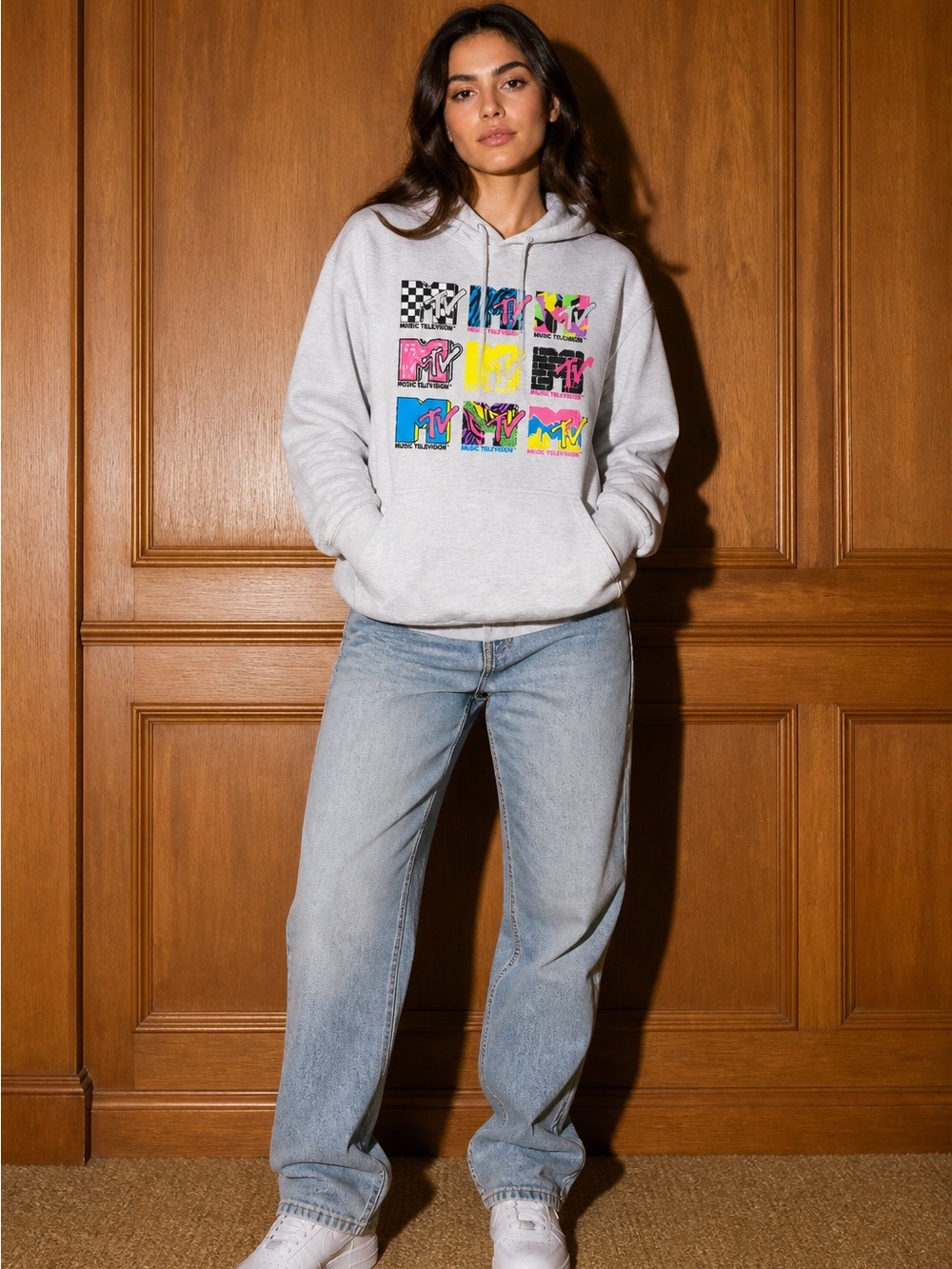 MTV Light Gray Hoodie with Colorblock Logo Squares